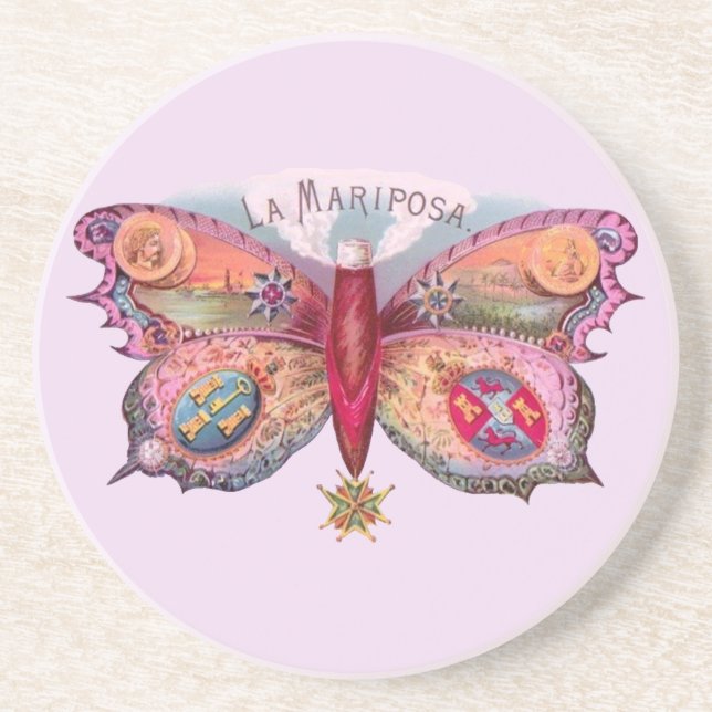 Posavasos De Arenisca Publicidad de pintura de antigüedades de mariposa (Frente)
