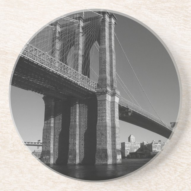 Posavasos De Arenisca Puente de Brooklyn Blanco y Negro (Frente)