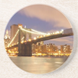 Posavasos De Arenisca Puente de Brooklyn y Manhattan en la noche
