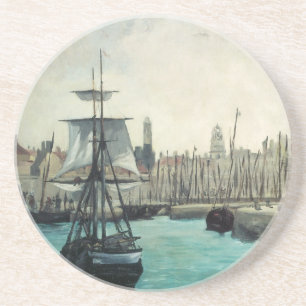 Posavasos De Arenisca Puerto en Calais por Manet, Arte Impresionista Vin