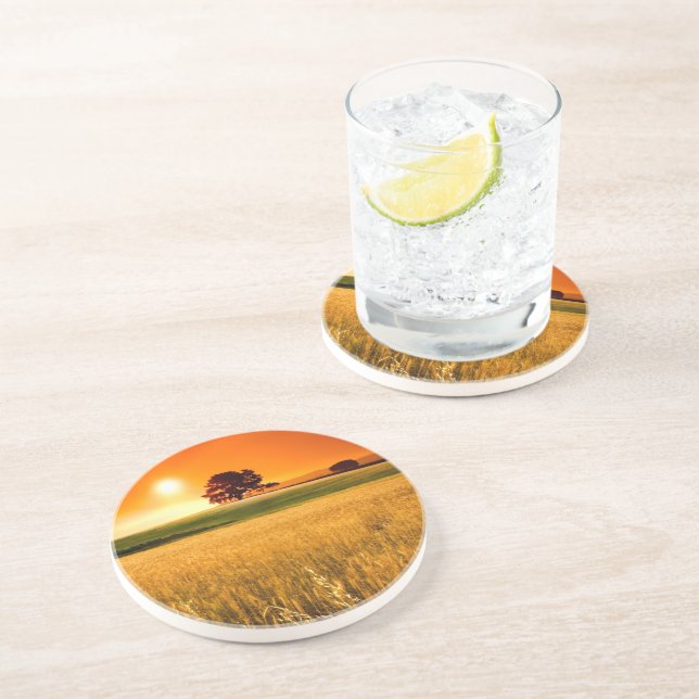 Posavasos De Arenisca Puesta del sol roja sangre (Lado)