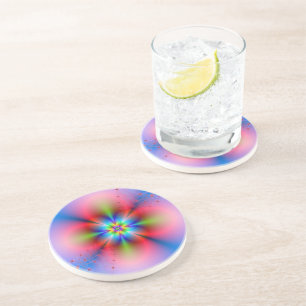 Posavasos De Arenisca Pulverización floral rosa en la montaña rusa azul
