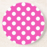 Posavasos De Arenisca Puntos de polka blanco en fuchsia<br><div class="desc">Puntos de polka blanco en fuchsia</div>