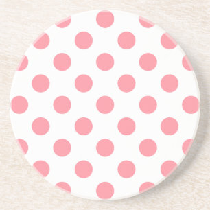 Posavasos De Arenisca Puntos de polka coral y blanco