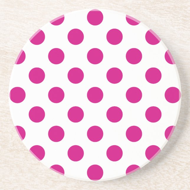 Posavasos De Arenisca Puntos de polka de Fuchsia (Frente)