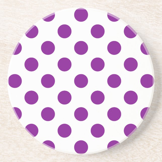 Posavasos De Arenisca Puntos de polka morado y blanco (Frente)