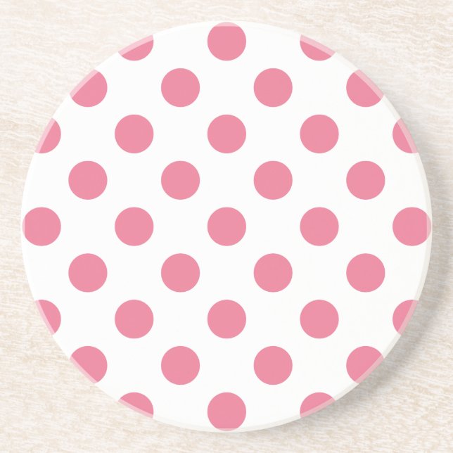 Posavasos De Arenisca Puntos de polka rosa y blanco (Frente)