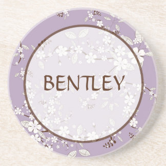 Posavasos De Arenisca Purple Floral Personalized Drink Coaster