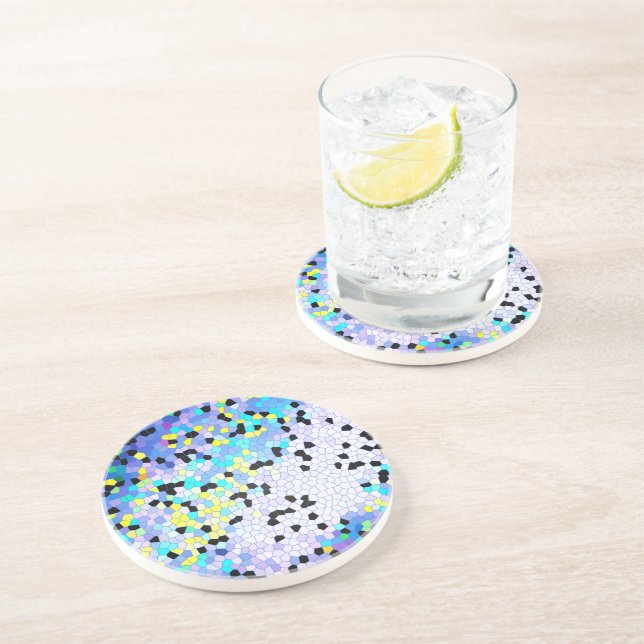Posavasos De Arenisca Purple Periwinkle Blue & Black Mosaic Pattern (Lado)