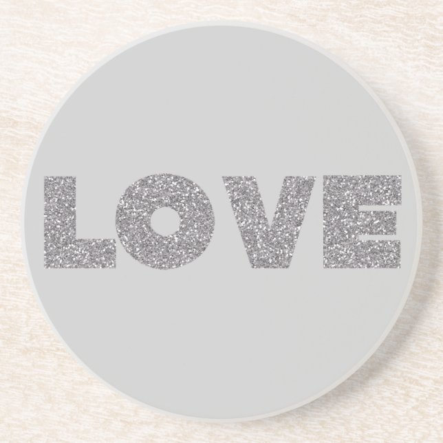 Posavasos De Arenisca Purpurina plateado amor (Frente)