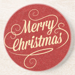 Posavasos De Arenisca Purpurina Rojo Felices Saludos de Navidad