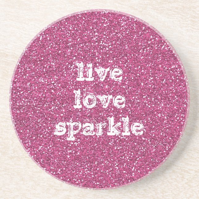 Posavasos De Arenisca Purpurina rosado con amor directo cita de Sparkle (Frente)