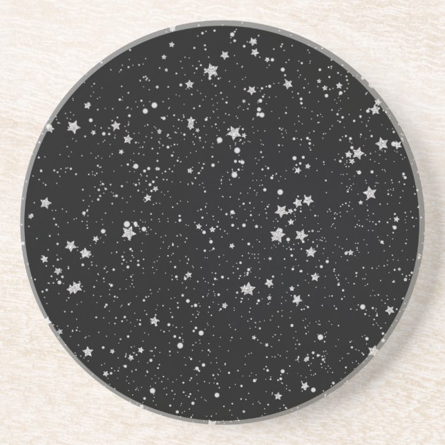 Posavasos De Arenisca Purpurina Stars2 - Negro de plata (Frente)