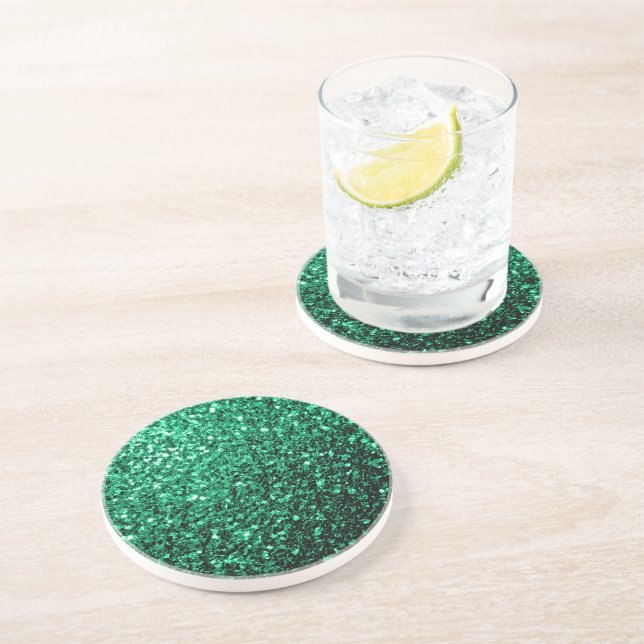 Posavasos De Arenisca Purpurinas de imitación de Emerald Green brillan (Lado)