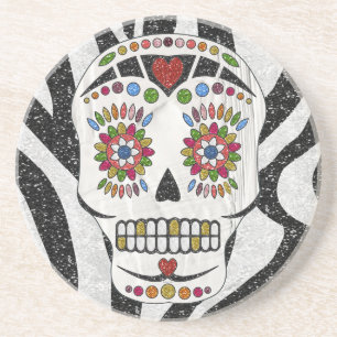 Posavasos De Arenisca RAB Rockabilly Sugar Skull en estampado de cebra
