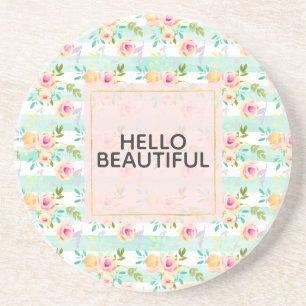 Posavasos De Arenisca Rayas de menta Floral Chic