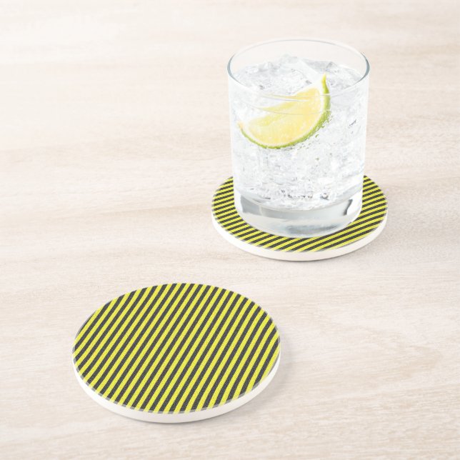 Posavasos De Arenisca Rayas diagonales delgadas en negro y amarillo (Lado)