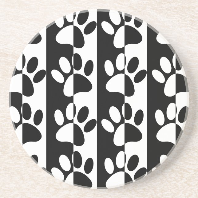Posavasos De Arenisca Rayas Y Tiras De Perro Negros Y Blancos (Frente)