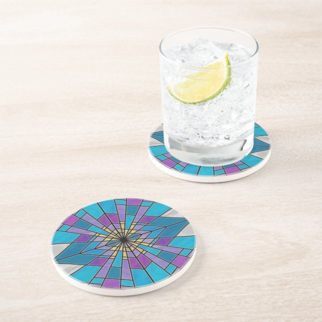 Posavasos De Arenisca Rayo de cristal de Stain azul y púrpura (Lado)