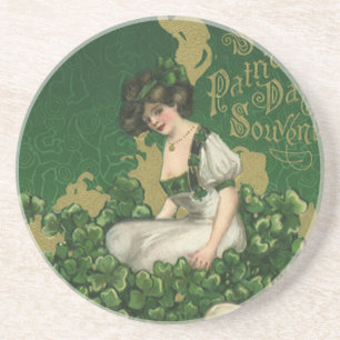 Posavasos De Arenisca Recuerdo vintage del Día de San Patricio, muchacha