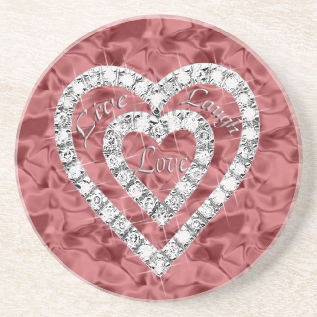 Posavasos De Arenisca Red Live Laugh Love Diamond Heart Coaster (Frente)