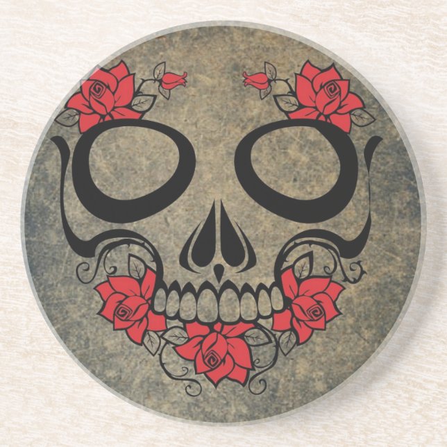 Posavasos De Arenisca Red Rose Skull (Frente)