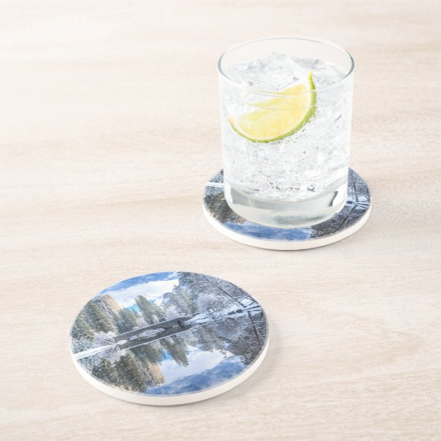 Posavasos De Arenisca Reflexión del invierno en Yosemite (Lado)
