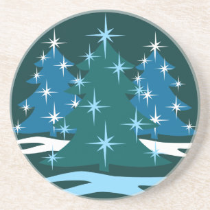 Posavasos De Arenisca Regalo de árbol navideño azul de la montaña rusa d