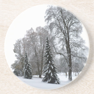Posavasos De Arenisca Regalo forestal cubierto de nieve de montaña de in