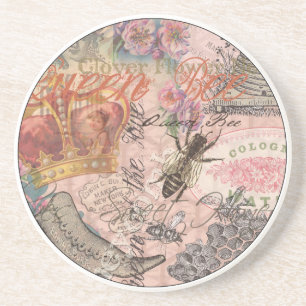Posavasos De Arenisca Reina Abeja Vintage Hermoso Collage