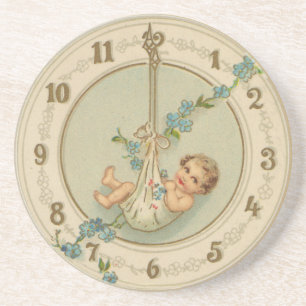 Posavasos De Arenisca Reloj Antiguo Bebé de Año Nuevo