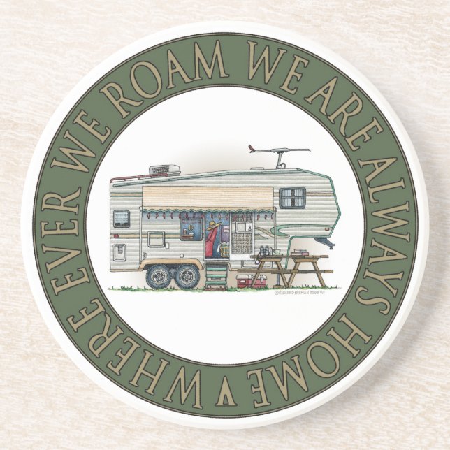 Posavasos De Arenisca Remolque lindo del viaje del campista de la quinta (Frente)