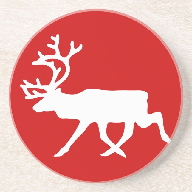 Posavasos De Arenisca Reno blanco / Silhouette Caribou (Frente)