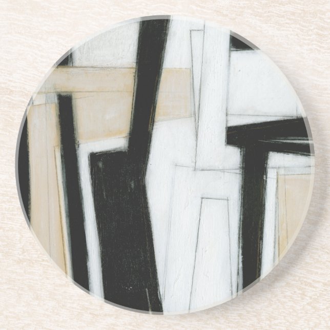 Posavasos De Arenisca Resumen de pintura en blanco y negro (Frente)