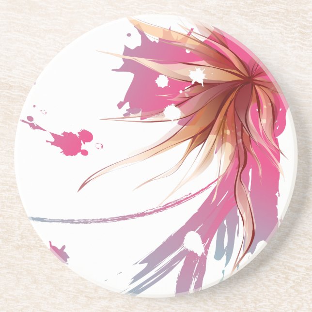 Posavasos De Arenisca Resumen Flor de Hibiscus (Frente)