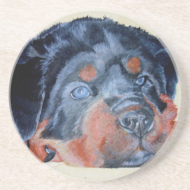 Posavasos De Arenisca Retrato artístico de Rottweiler Puppy Mascota (Frente)