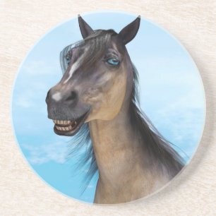 Posavasos De Arenisca Retrato de Arte de Caballo con Sonrisa Divertida
