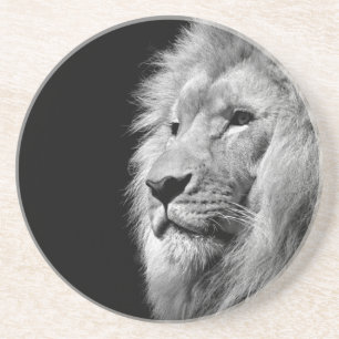 Posavasos De Arenisca Retrato de León Blanco Negro - Fotografía animal