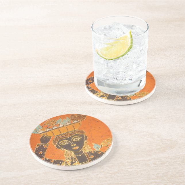 Posavasos De Arenisca Retro Cute Van Gogh Viñeta Lady Retrato.jpg (Lado)