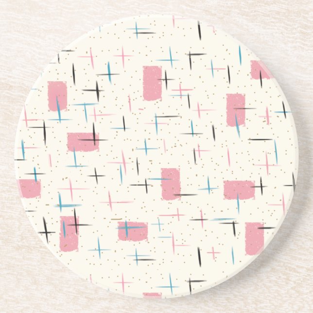 Posavasos De Arenisca Retro Patrón Atómico Rosa Sedro (Frente)
