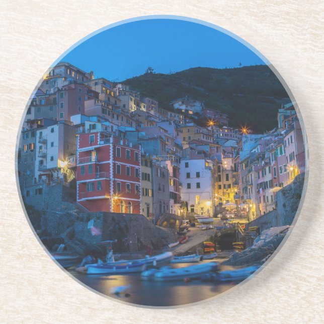 Posavasos De Arenisca Riomaggiore por la noche Cinque Terre Liguria Ital (Frente)
