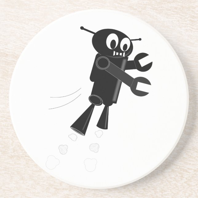Posavasos De Arenisca Robot volador negro (Frente)