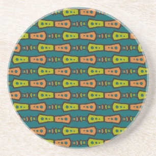 Posavasos De Arenisca Rojo, amarillo, negro, tribal en Verde azulado: mo