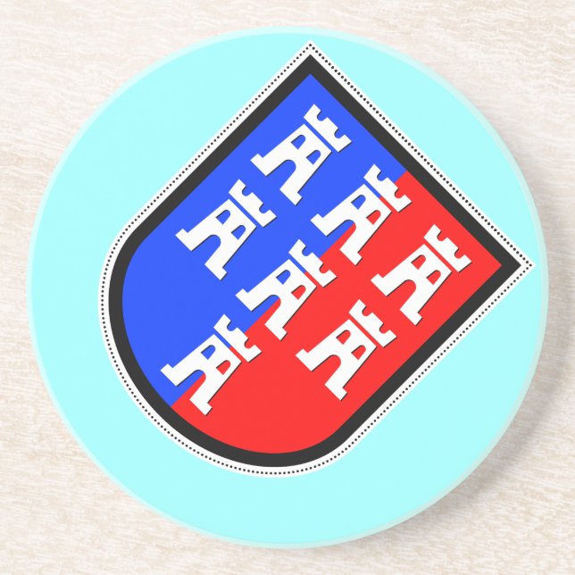 Posavasos De Arenisca Rojo y Azul, tiene que ser (Frente)