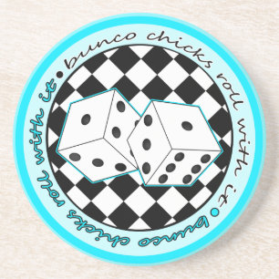 Posavasos De Arenisca Rollo de los polluelos de Bunco con él - azul
