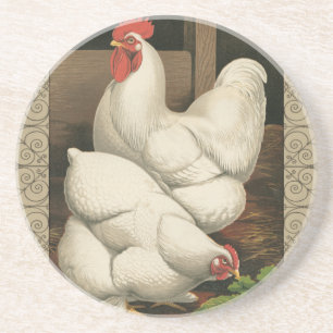 Posavasos De Arenisca Roosters & Hen afuera de la Casa Hen con la fronte