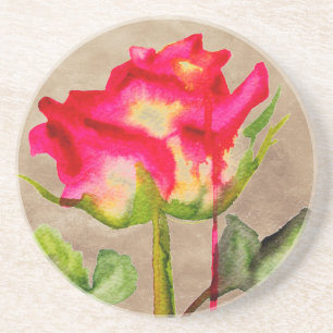 Posavasos De Arenisca Rosa de té híbrido acuarela arte floral moderno