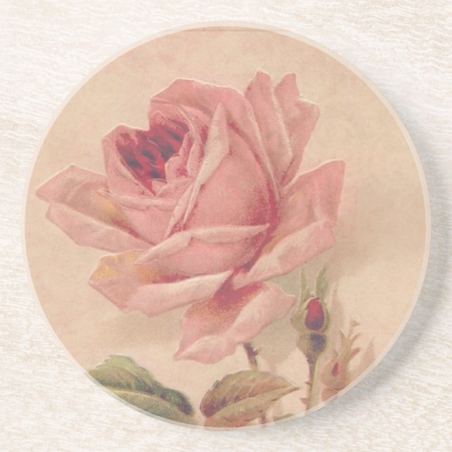 Posavasos De Arenisca Rosa francés del Victorian subió (Frente)