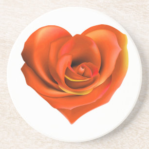 Posavasos De Arenisca Rosa Naranja brillante del corazón