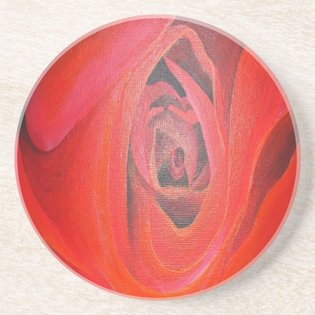 Posavasos De Arenisca Rosa Roja Artística en Forma de Corazón (Frente)